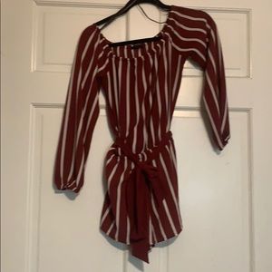 Maroon and cream striped romper